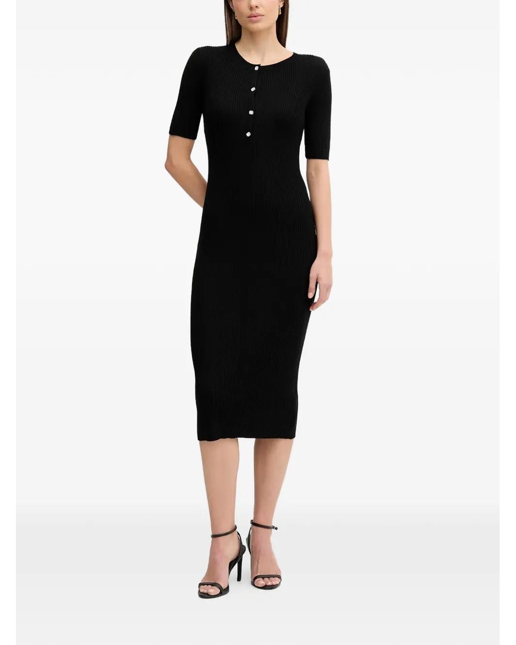 DKNY Black Button Rib Dress