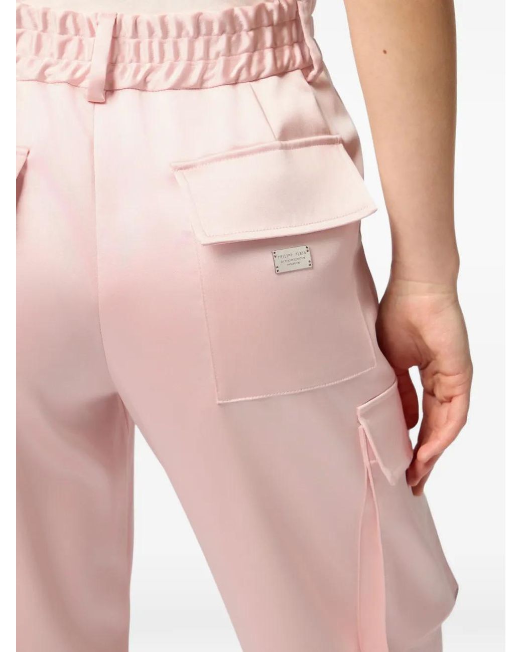 Philipp Plein Pink Satin Patch-Pocket Cargo Pants