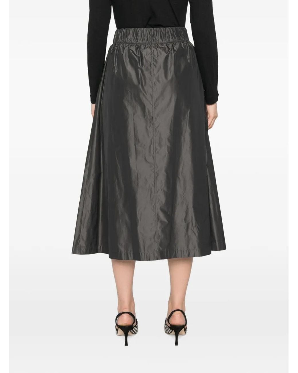 Whyci Gray A-Line Pleated Midi Skirt