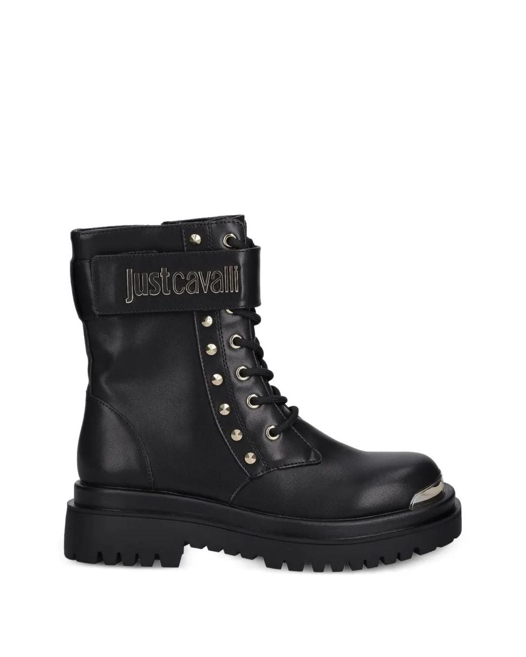 Just Cavalli Black Studded-Embellished Combat Boots