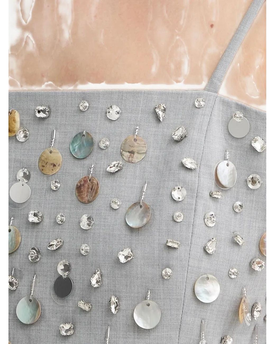 Isabelle Blanche Gray Embellished-Strappy Top