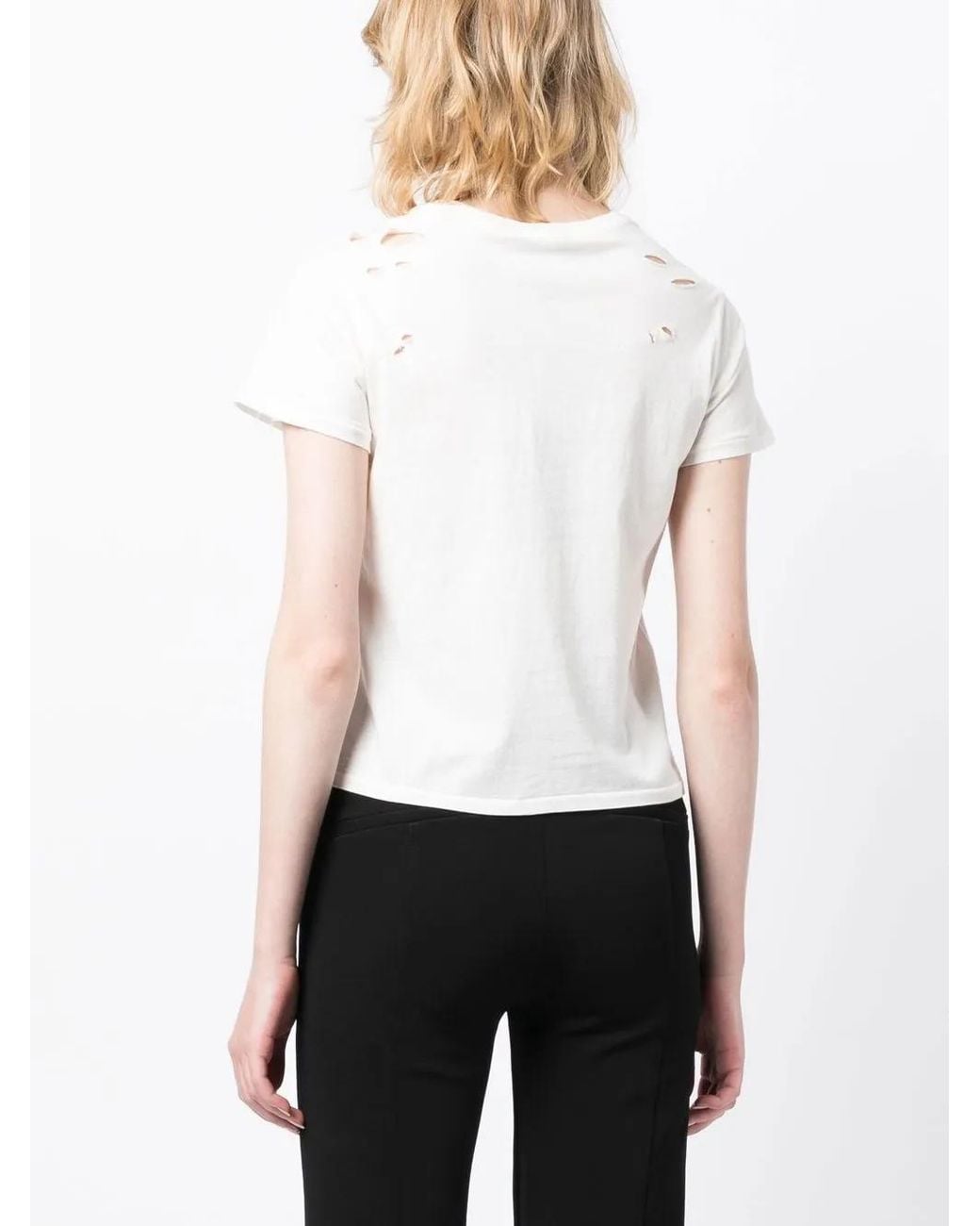 Cynthia Rowley White Punch-Hole Detailing Cotton T-Shirt