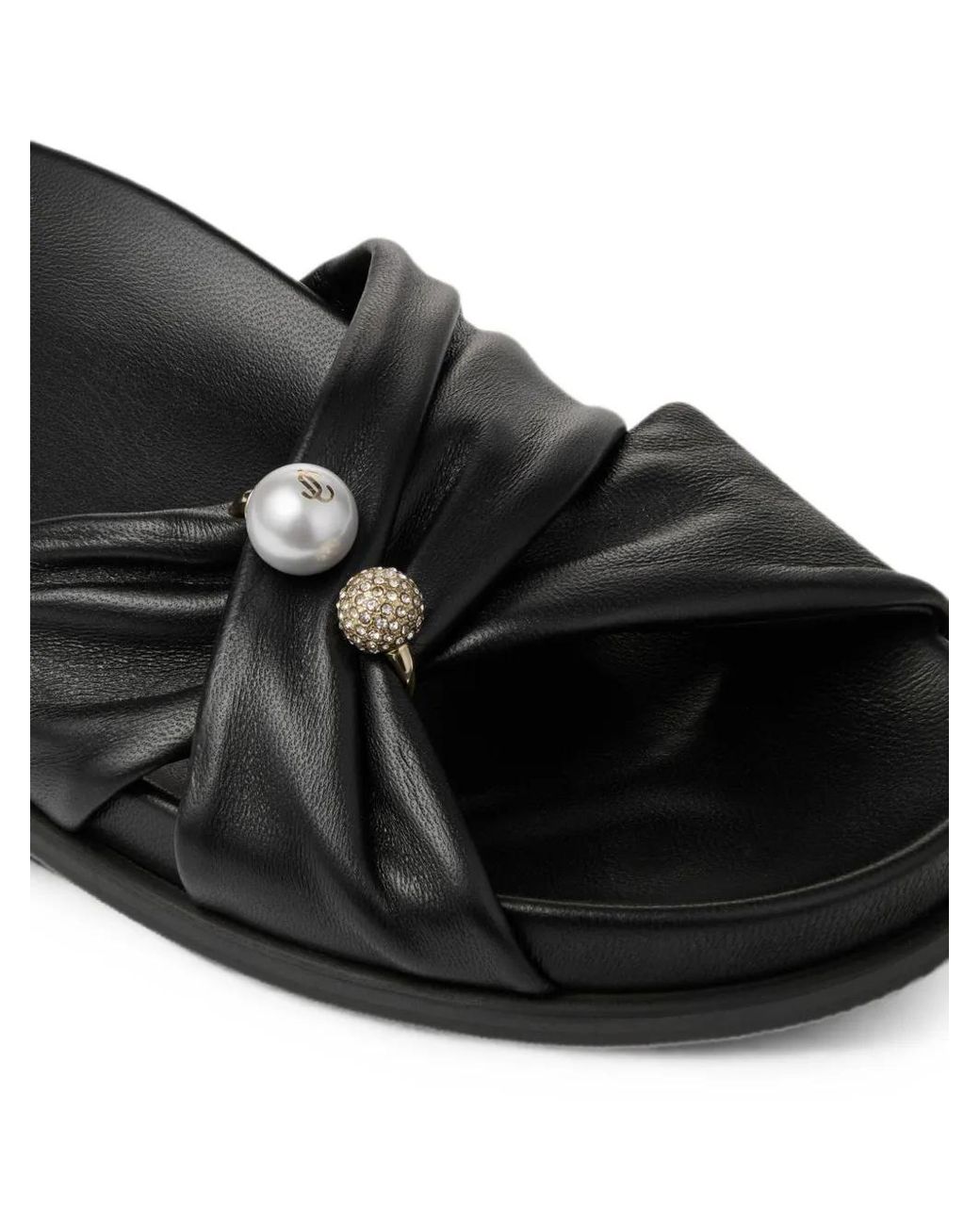 Jimmy Choo Black Rafi Soft Glove Leather Flat Sandals