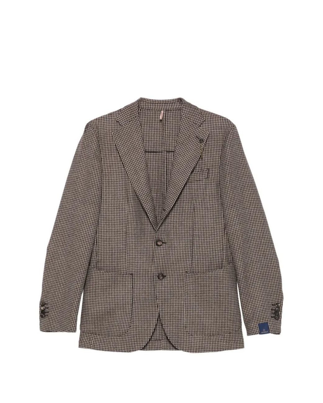 Santaniello Brown Houndstooth-Pattern Single-Breasted Blazer for men