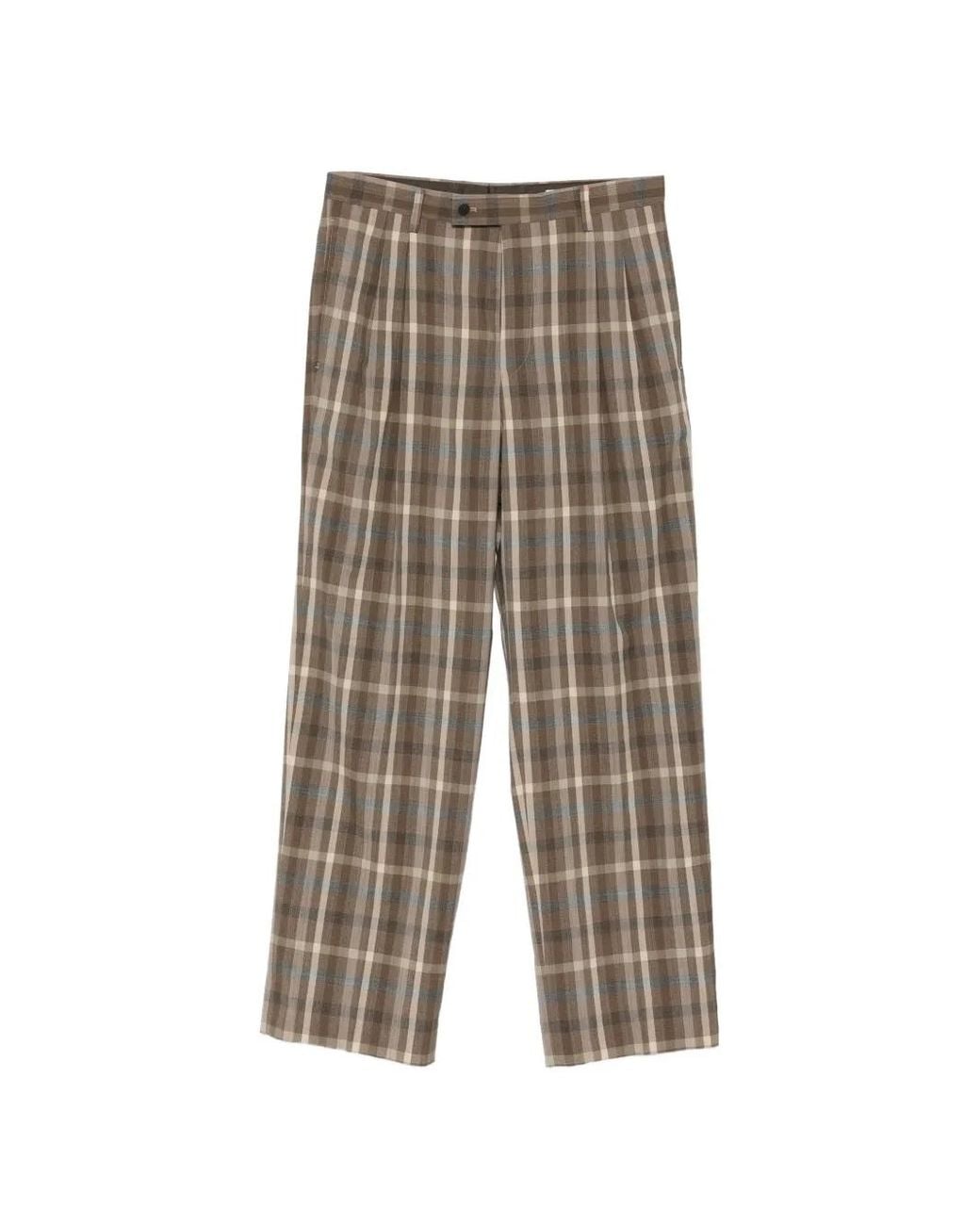 Auralee Brown Check Pleated Trousers for men