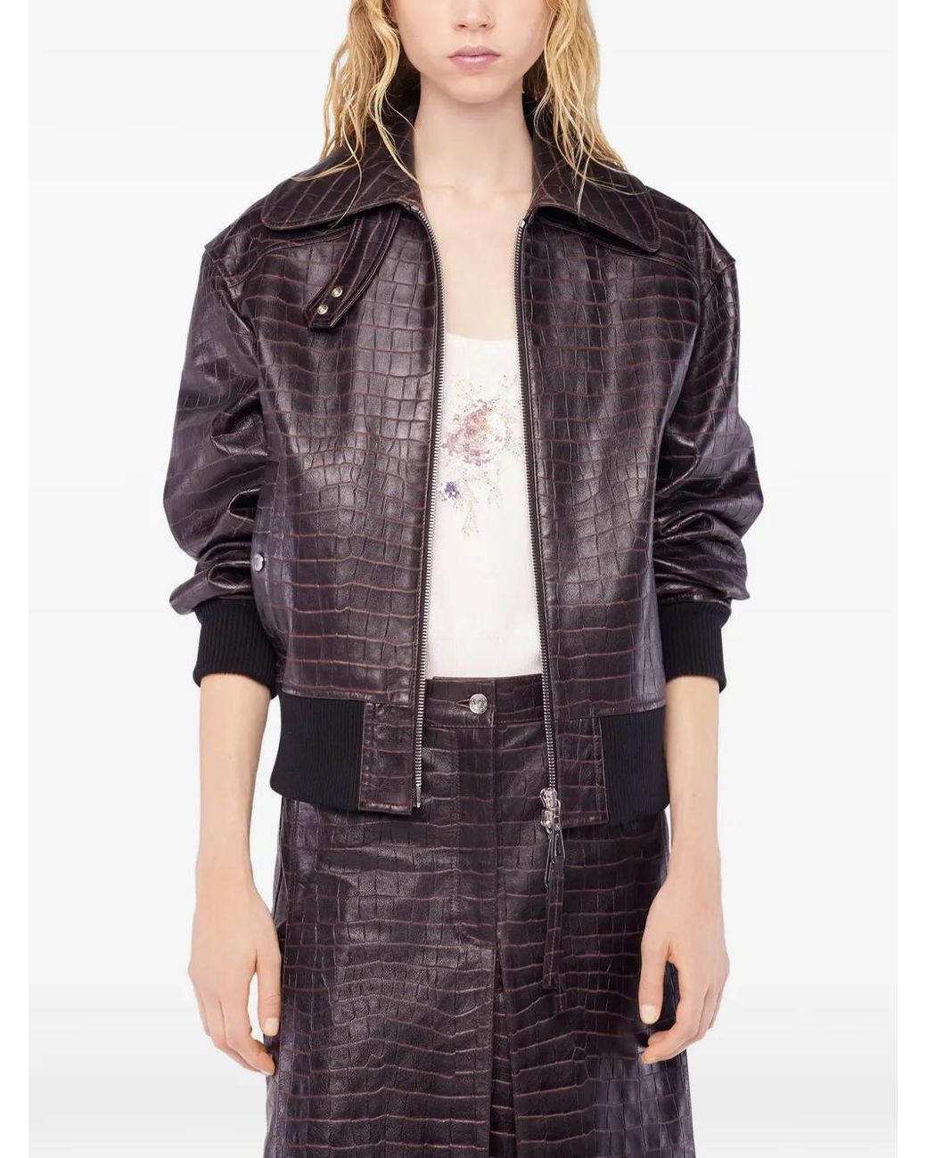 Rabanne Brown Leather Bomber Jacket