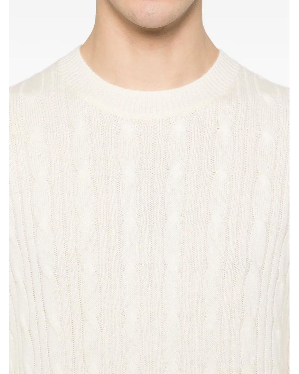Boss White Cable-Knit Crew-Neck Sweater for men