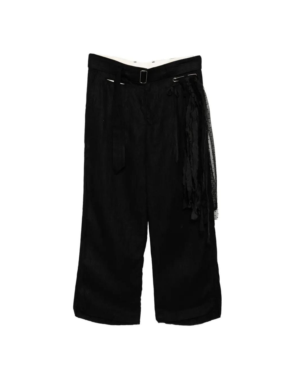 Midorikawa Black Belted Raw-Edge Trousers for men