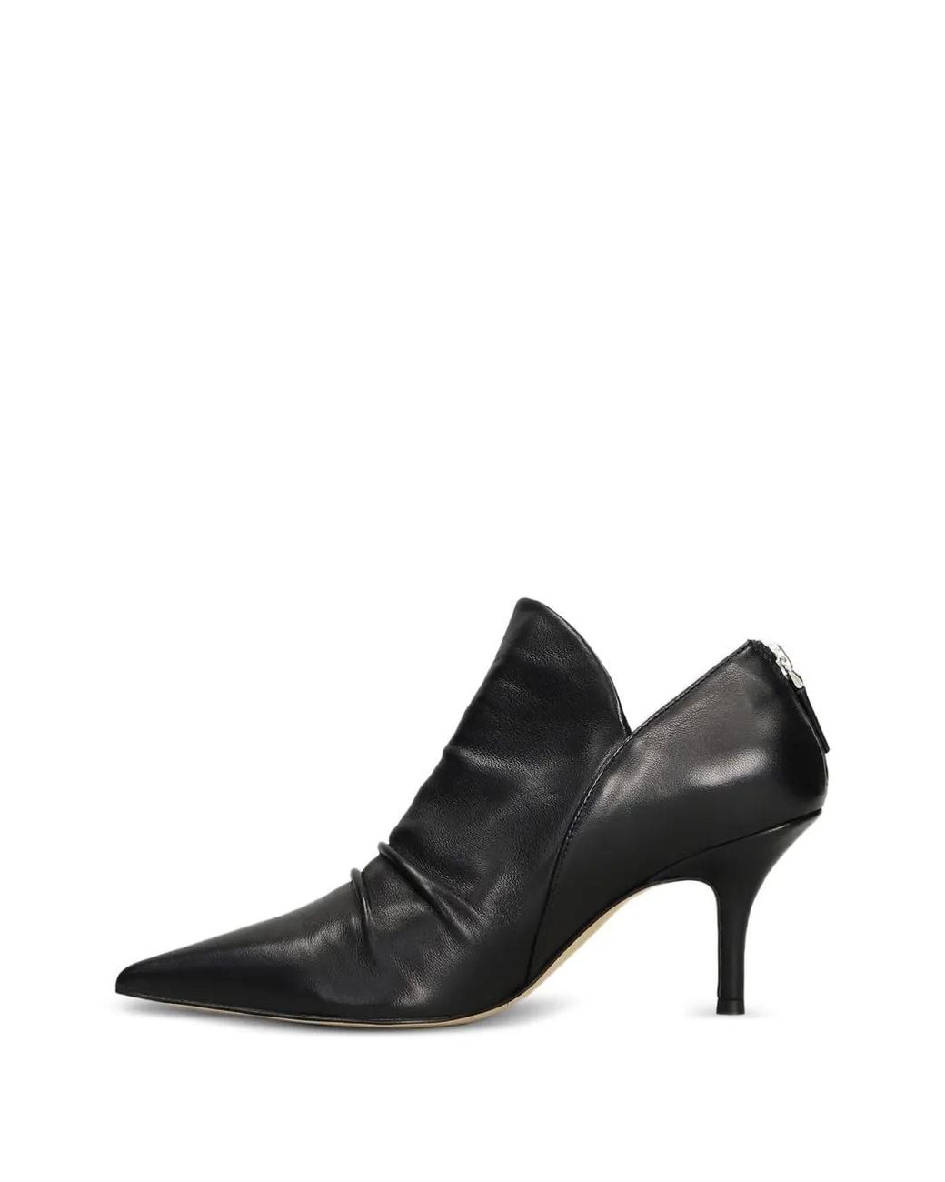 The Seller Black Pointed-Toe Ruched Leather Ankle Boots