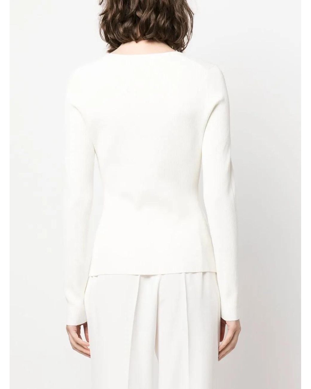 Veronica Beard White Sweetheart Ribbed Knit Top