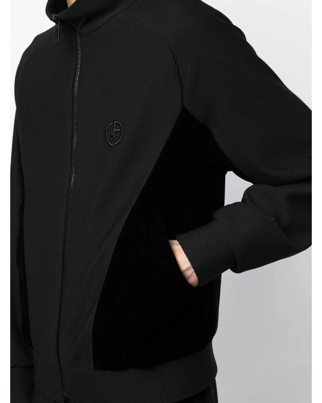 Giorgio Armani Black Logo-Embroidered Zip-Up Jacket for men