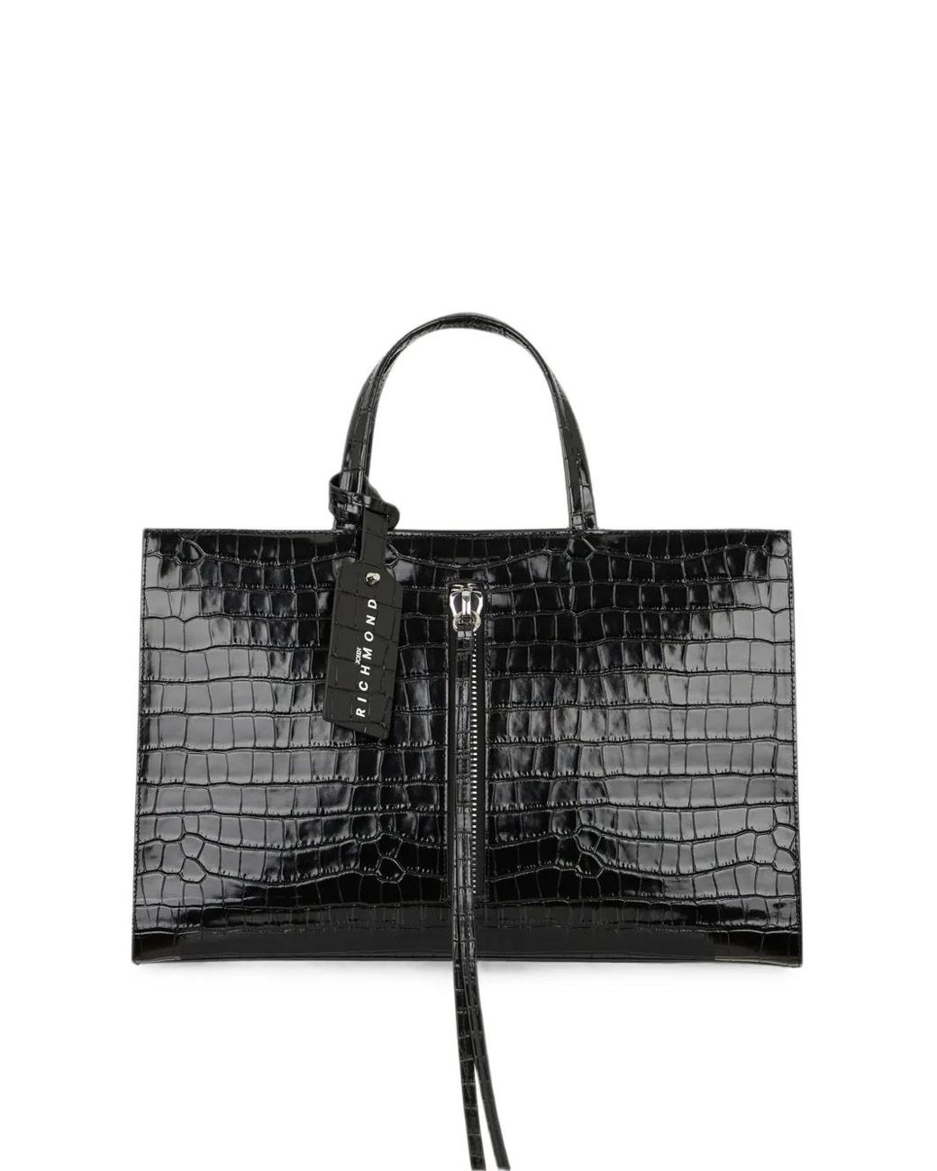 John Richmond Black Croc-Effect Zip-Detail Tote Bag