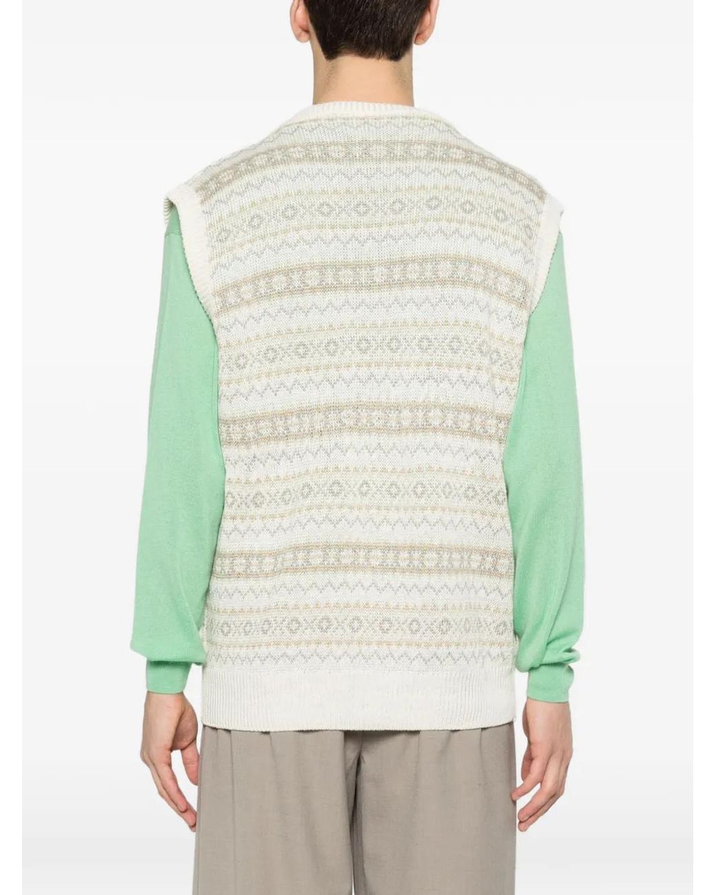 Kiton White V-Neck Patterned Vest for men