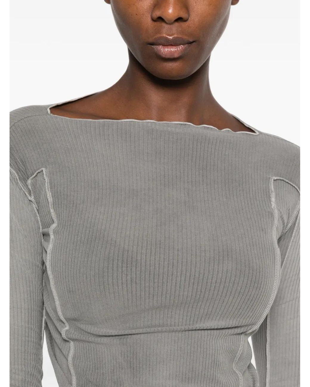 Baserange Gray Omato Ribbed-Knit Boat-Neck Top