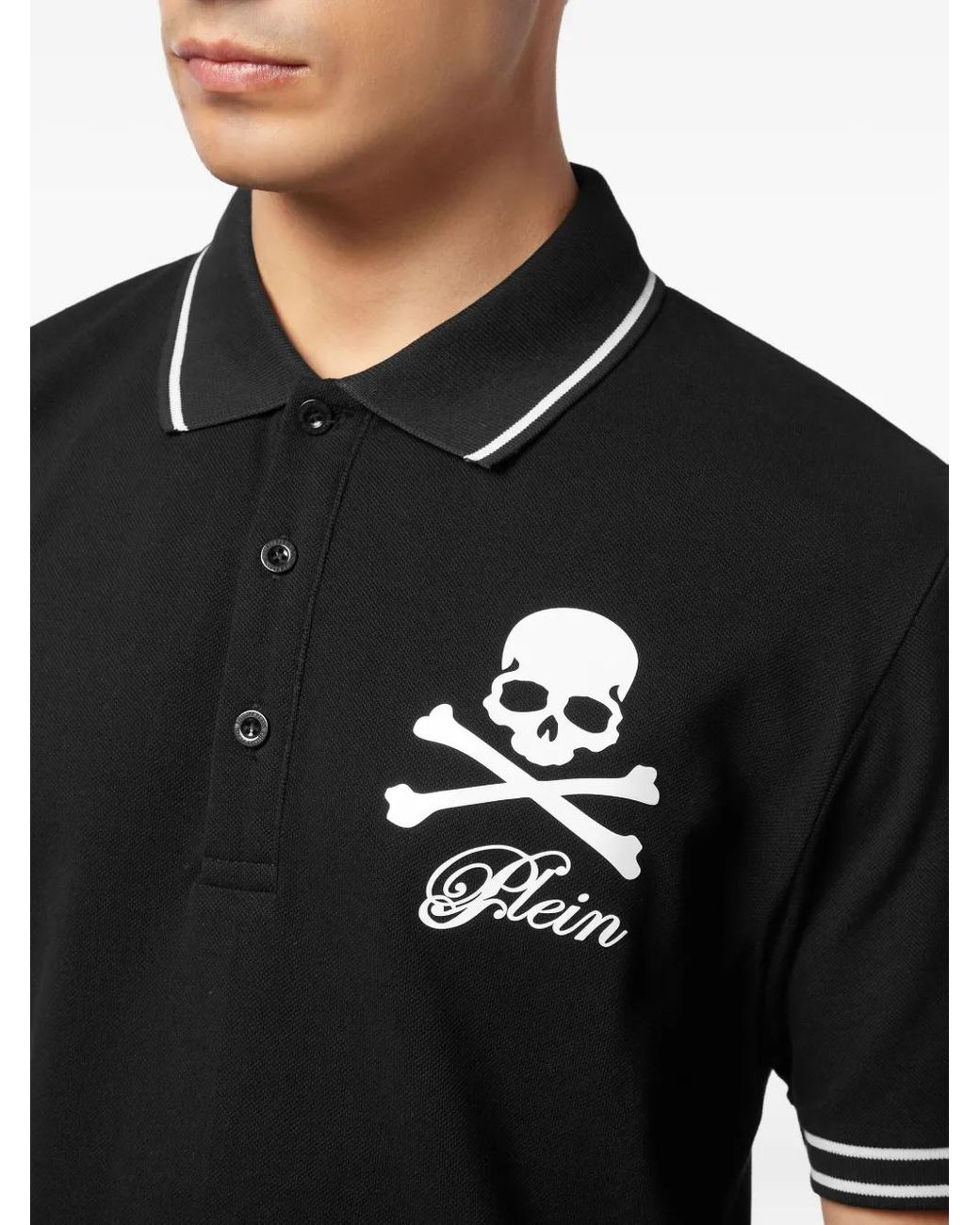 Philipp Plein Black Skull-Print Polo Shirt for men