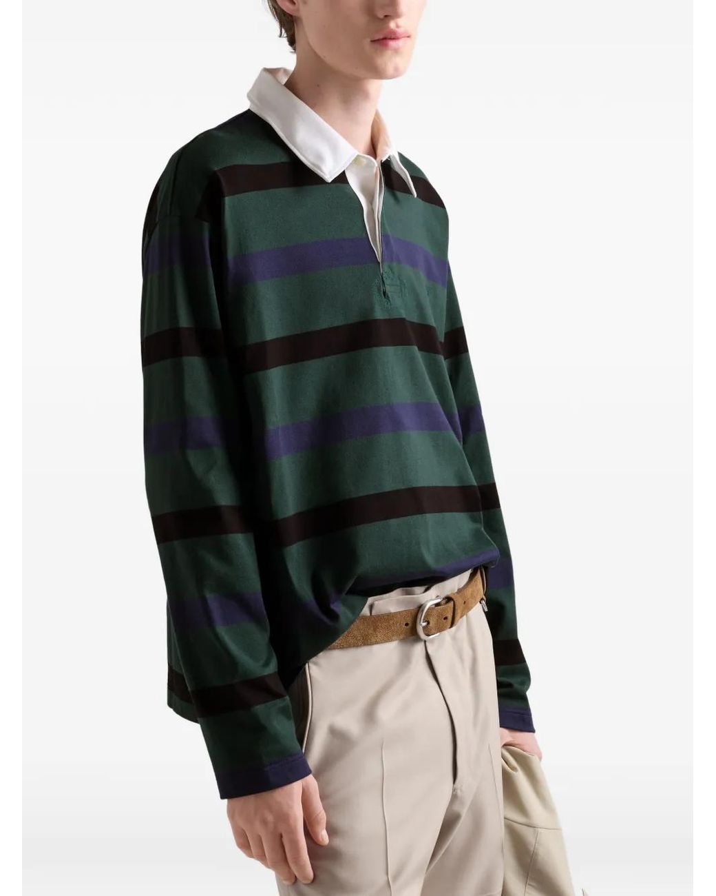 Prada Blue Polo En Coton À Manches Longues for men