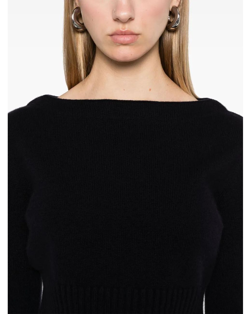 Max Mara Black Cropped Wool-Cashmere Knitted Sweater