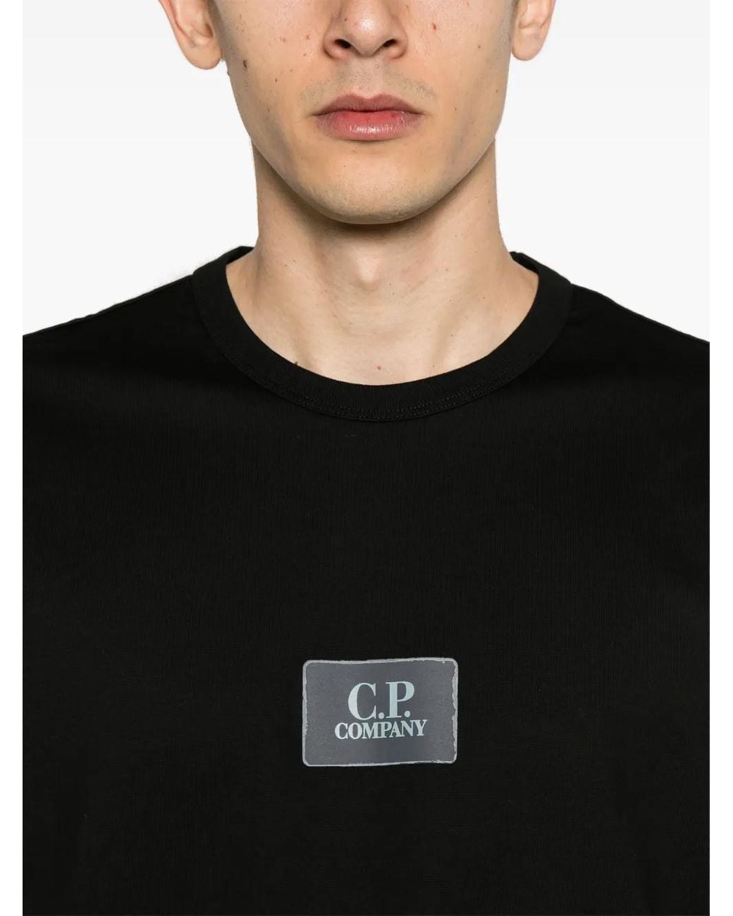 C P Company Black Mercerised-Cotton T-Shirt for men