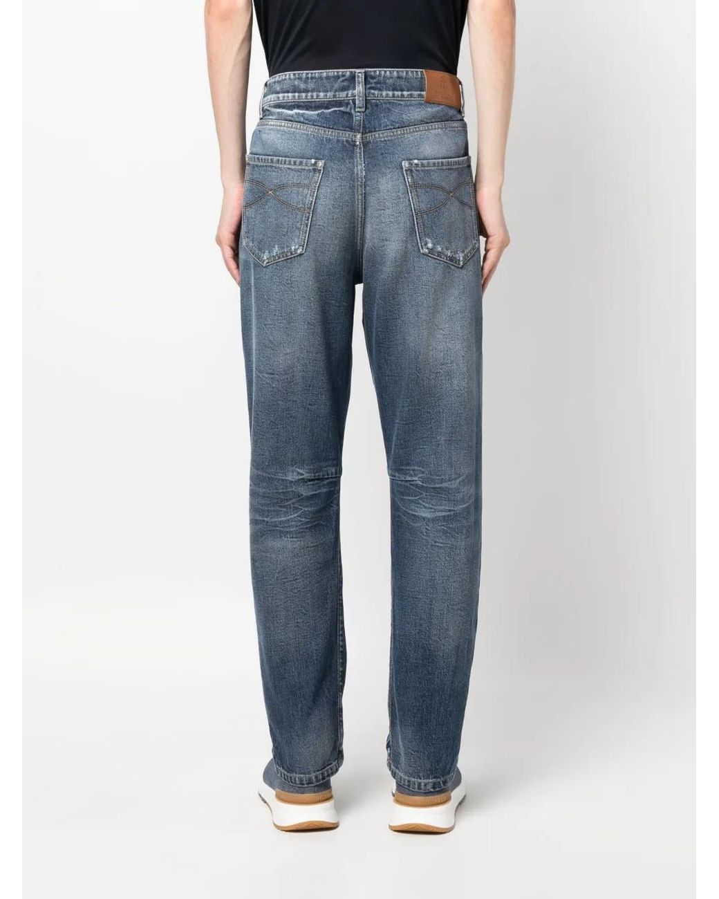 Brunello Cucinelli Blue Distressed-Finish Cotton Jeans for men