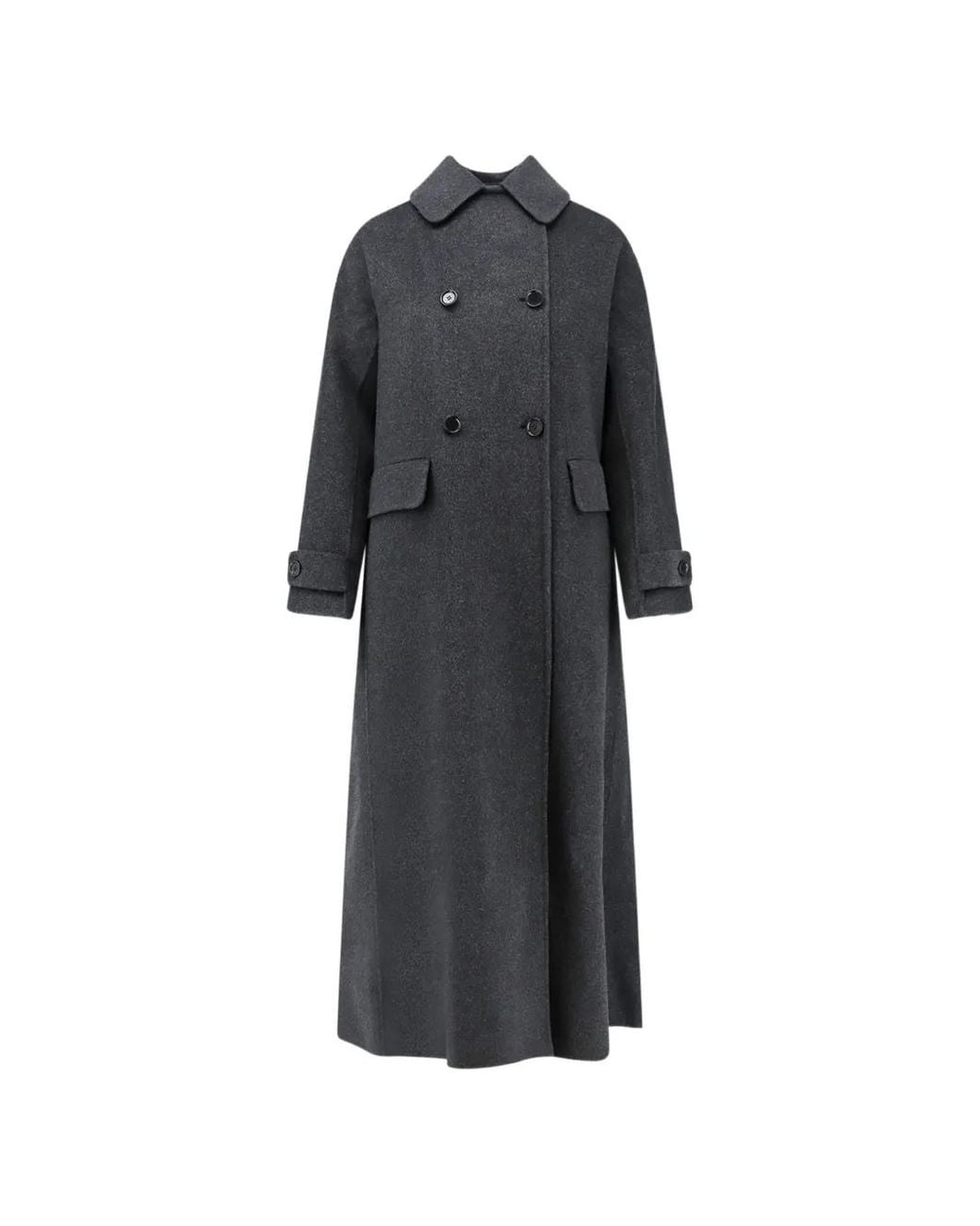 Aspesi Black Double-Breasted Button-Cuff Coat