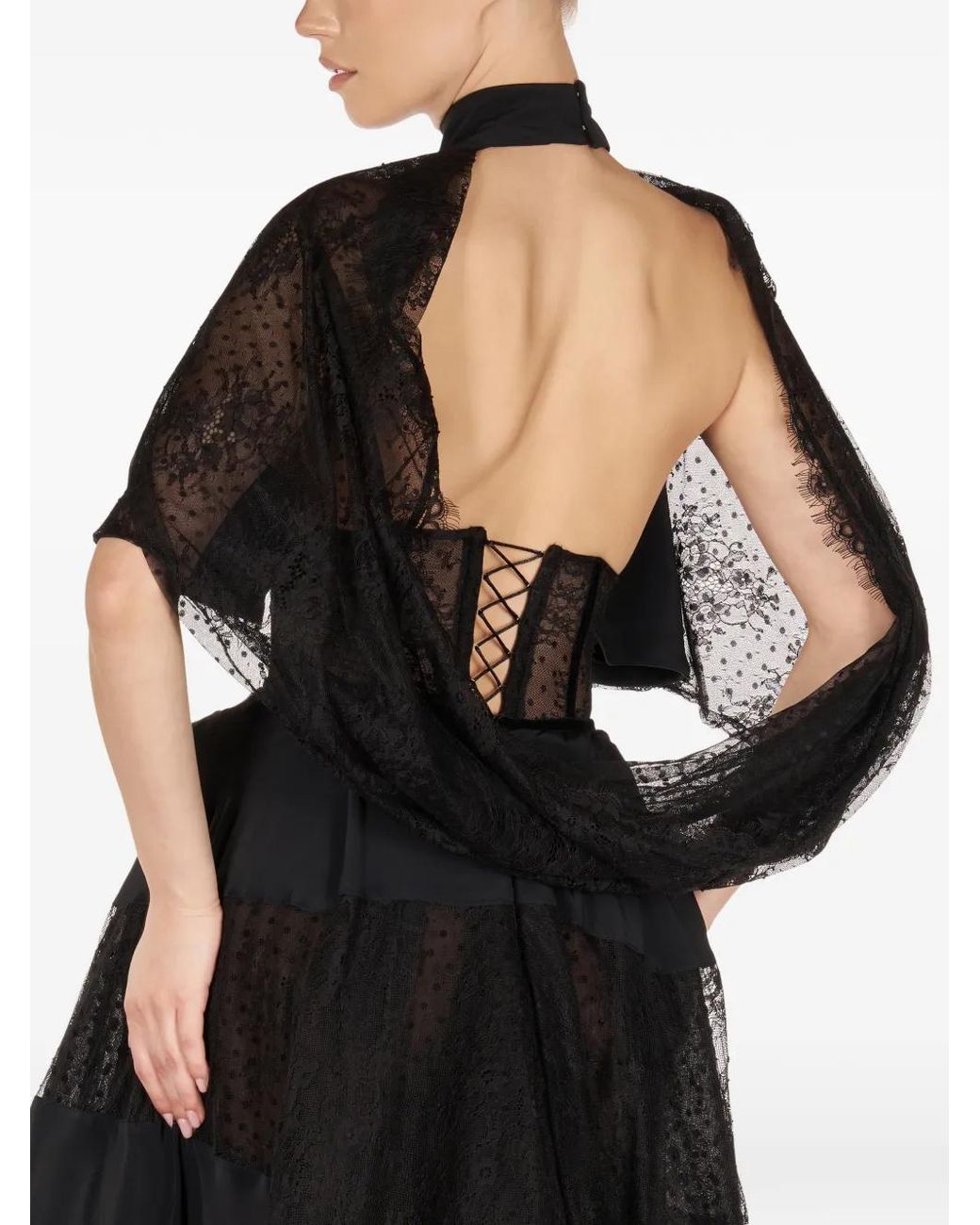 ARAFTU Black Lace-Detail Panelled Midi Dress