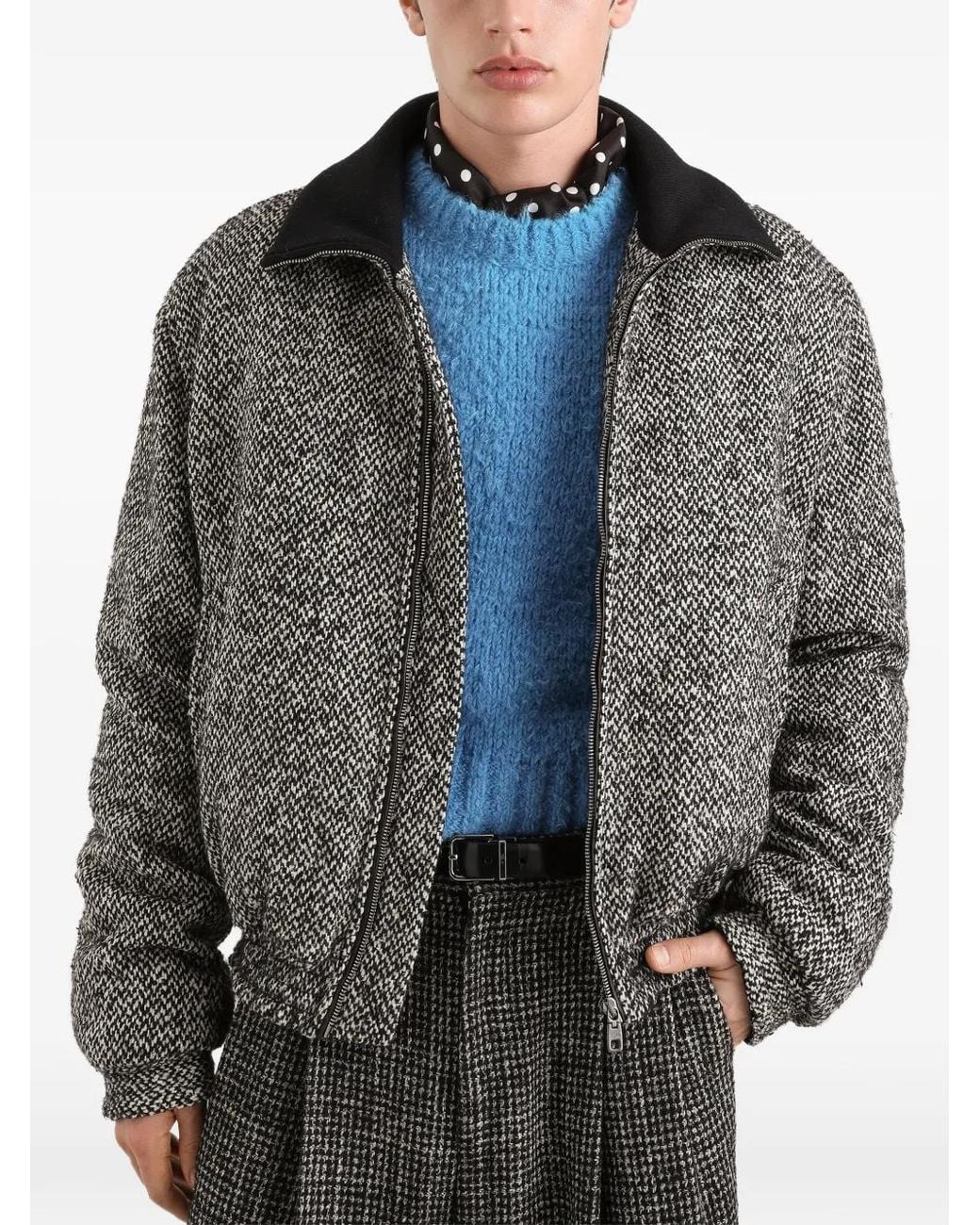Dolce & Gabbana Gray Veste Bomber À Motif De Chevrons for men