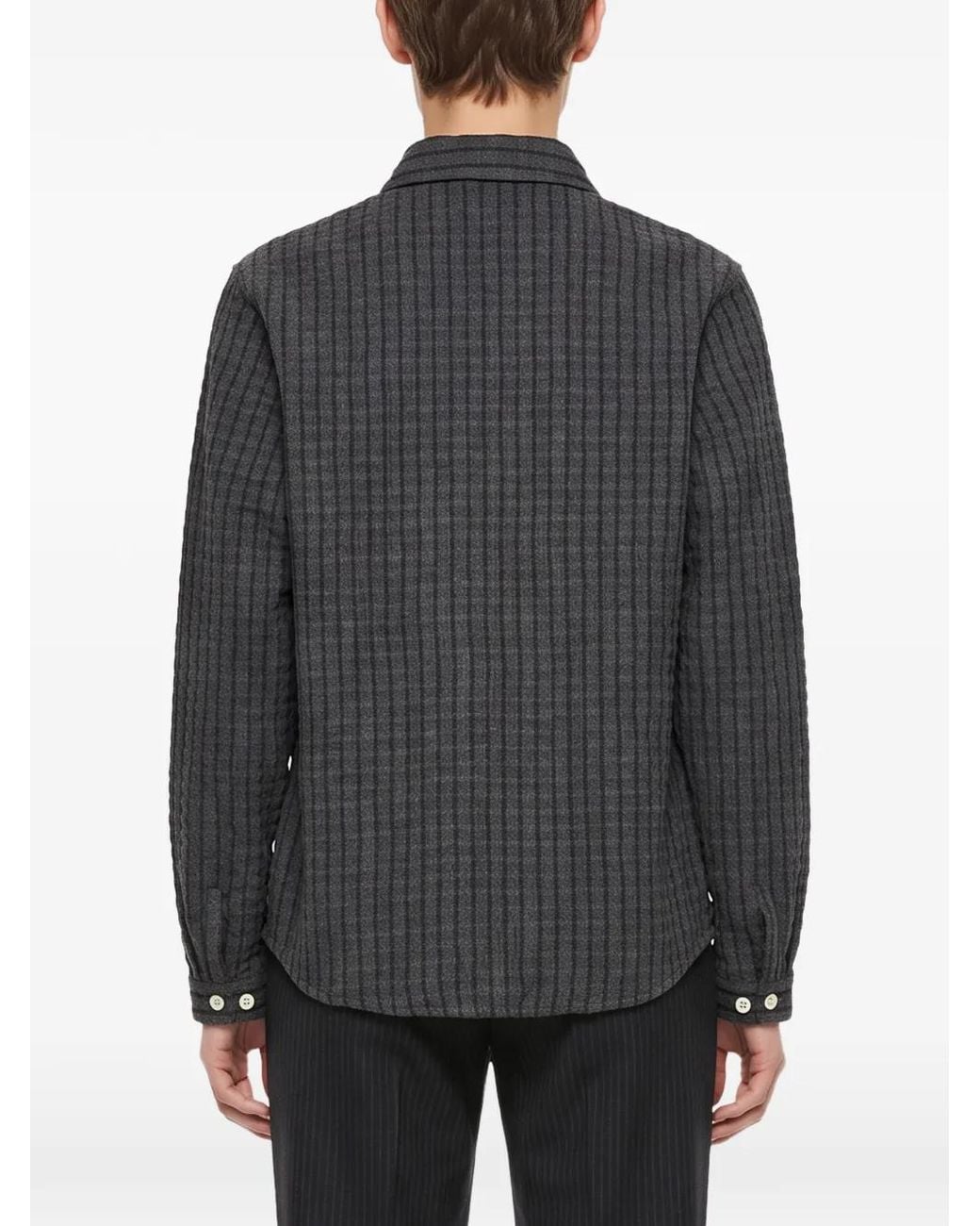 Another Aspect Gray Check-Pattern Zip-Up Overshirt for men