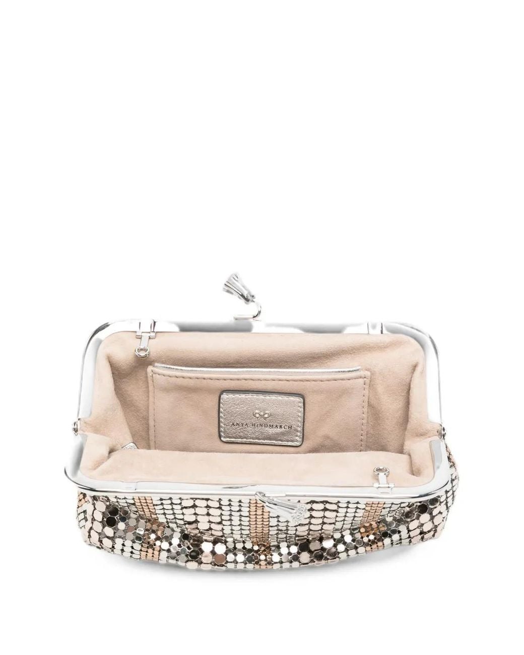 Anya Hindmarch Gray Pochette Rayée Maud À Franges En Résille Métallisée