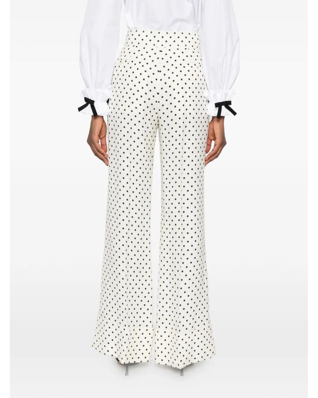 Valentino Garavani White Polka-Dot Wide-Leg Trousers