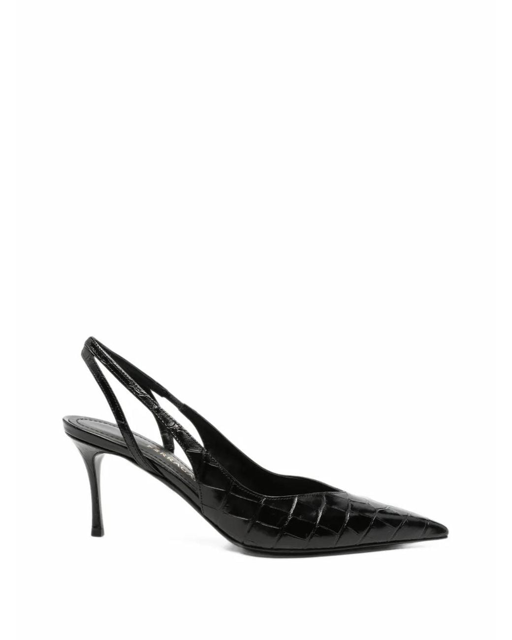 Ferragamo Black Dafne Croc-Effect Slingback Pumps