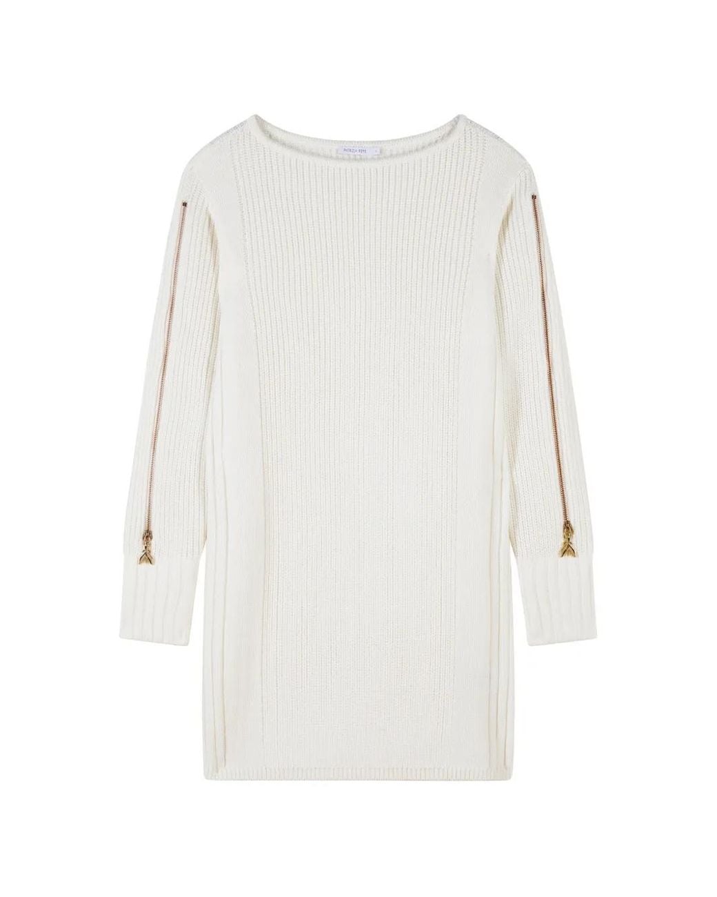 Patrizia Pepe White Ribbed-Knit Zip-Detail Mini Dress