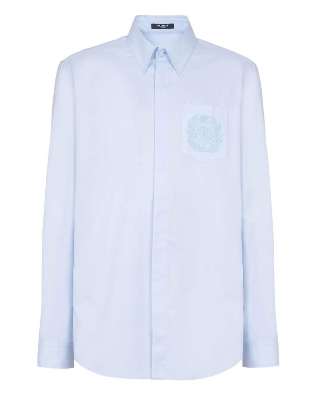 Balmain Blue Logo-Embroidered Shirt for men