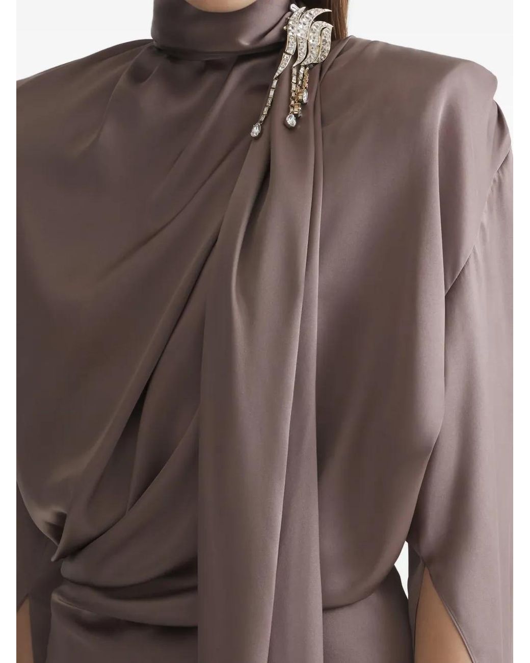 Mugler Brown Scarf Draped Dress
