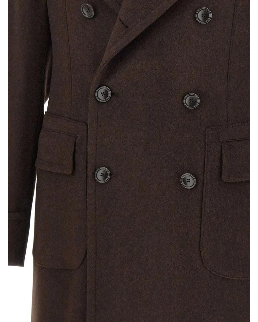 Tagliatore Brown Double-Breasted Felted Coat for men