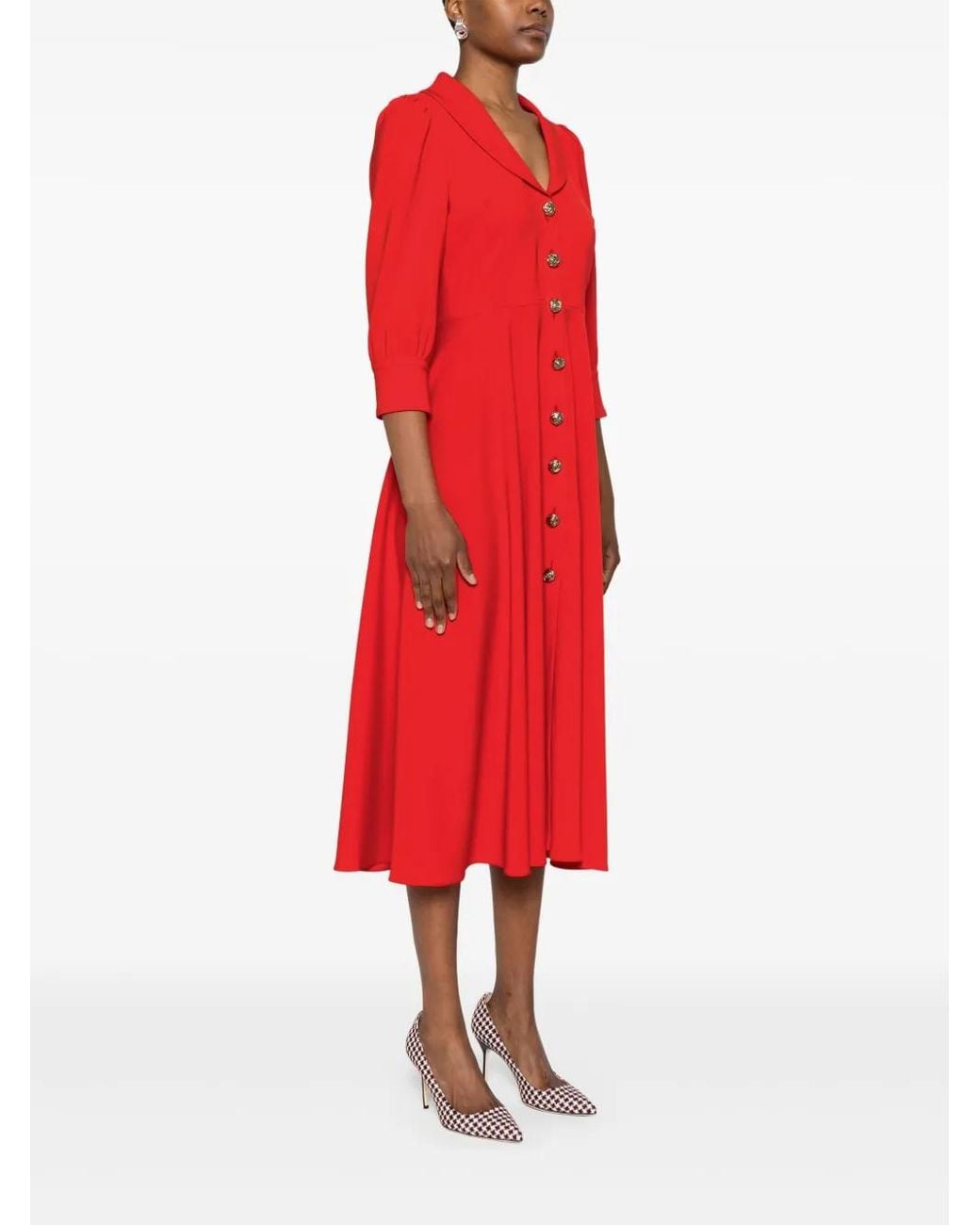 Nissa Red Crepe Midi Dress