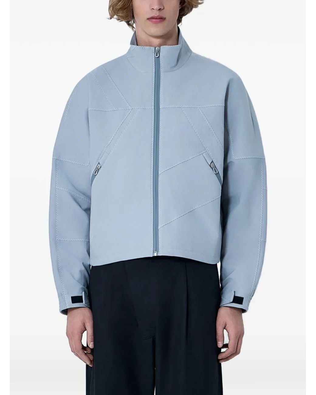 Kiko Kostadinov Blue Fosco Geometric-Stitch High-Neck Jacket for men