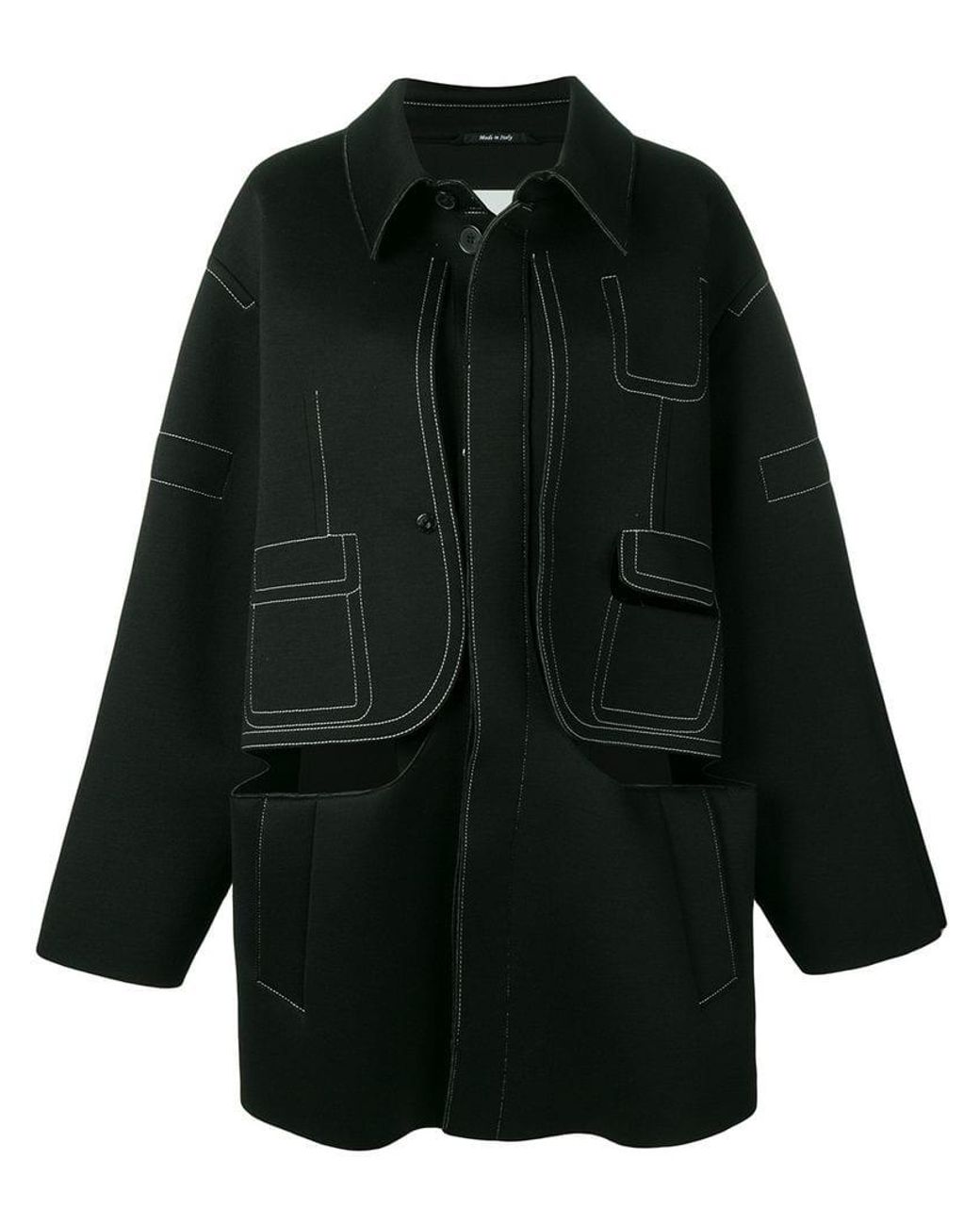 Maison Margiela Contrast Stitch Oversized Coat in Black - Lyst