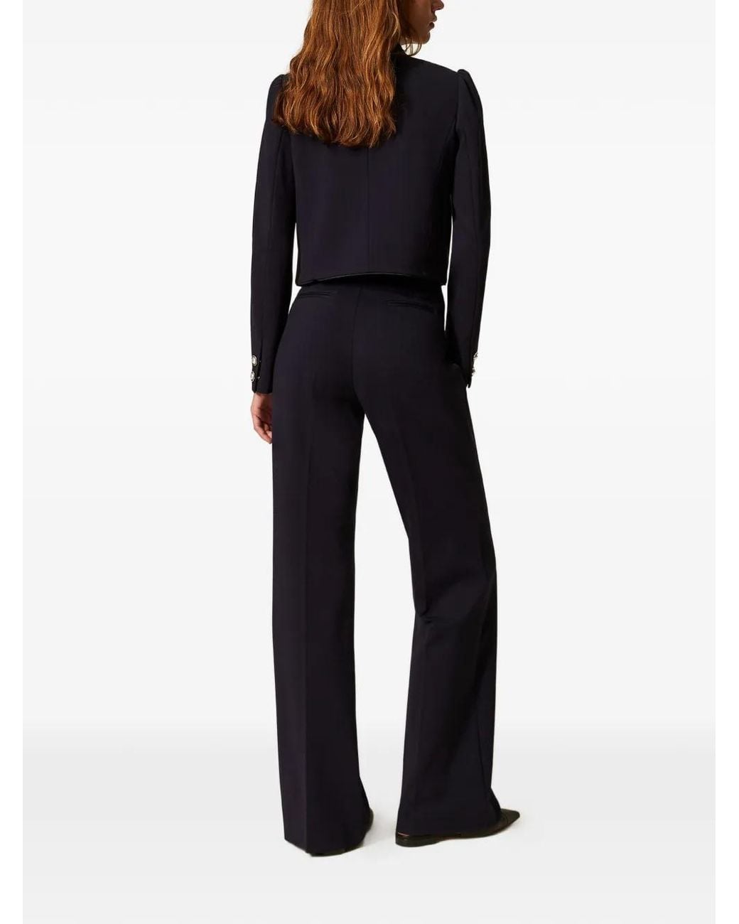 Twinset Blue Wide Leg Trousers With Pearl Buttons