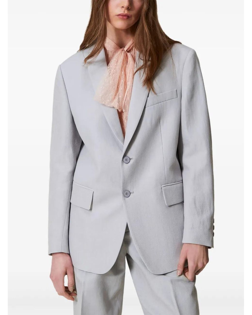 Twinset Blue Twill Single-Breasted Blazer