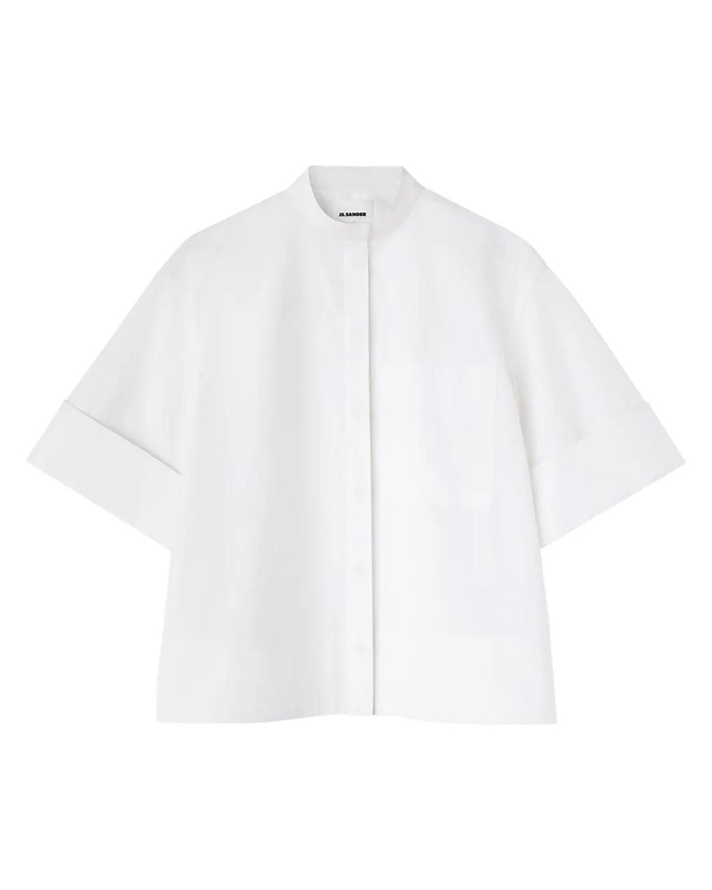 Jil Sander White Band-Collar Cotton-Poplin Shirt