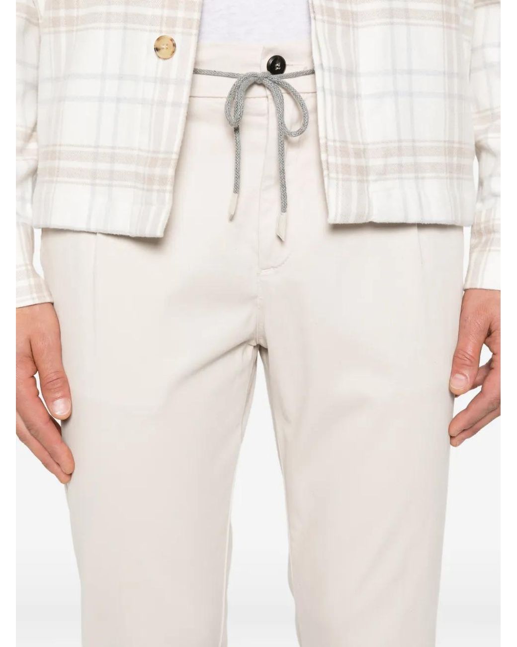 Eleventy White Pleated Drawstring Trousers for men