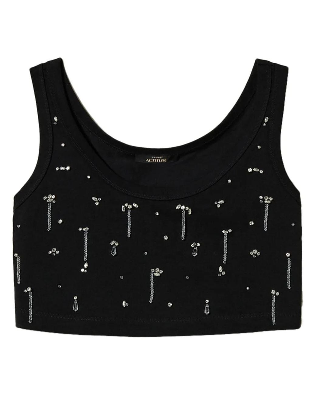 Twinset Black Crystal-Embellished Cropped Top