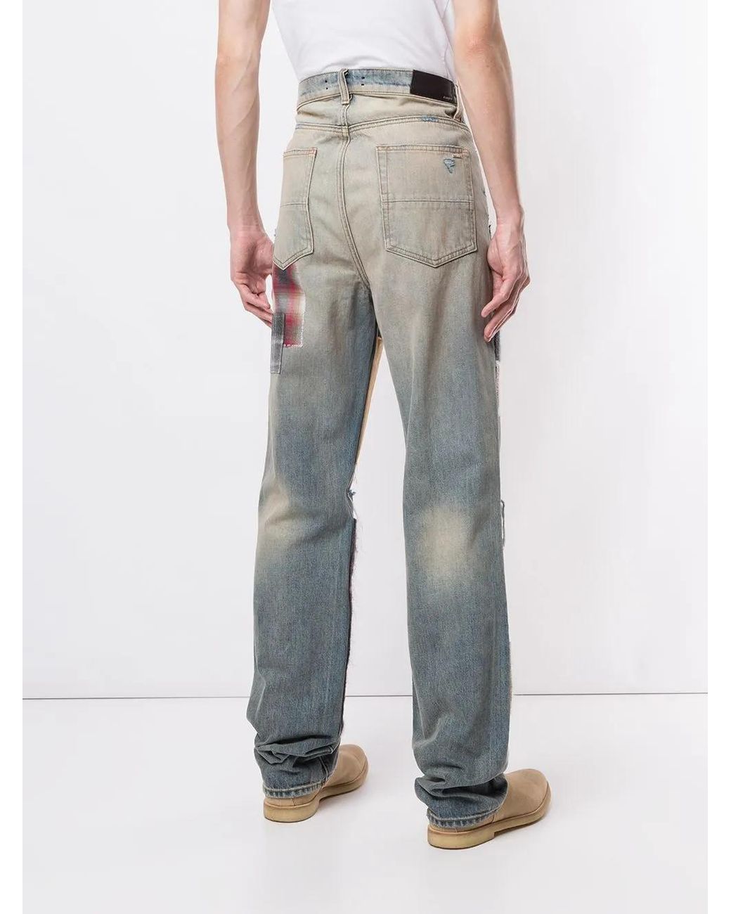 Amiri Gray Patchwork Straight-Leg Jeans for men