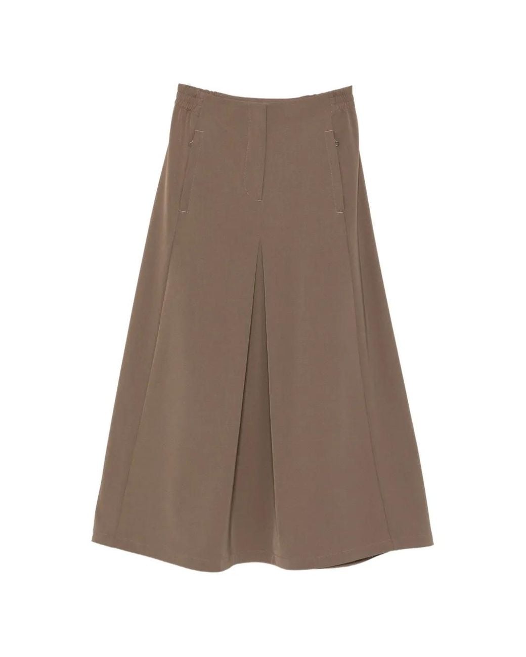 Rains Brown Pleated Logo-Patch Maxi Skirt