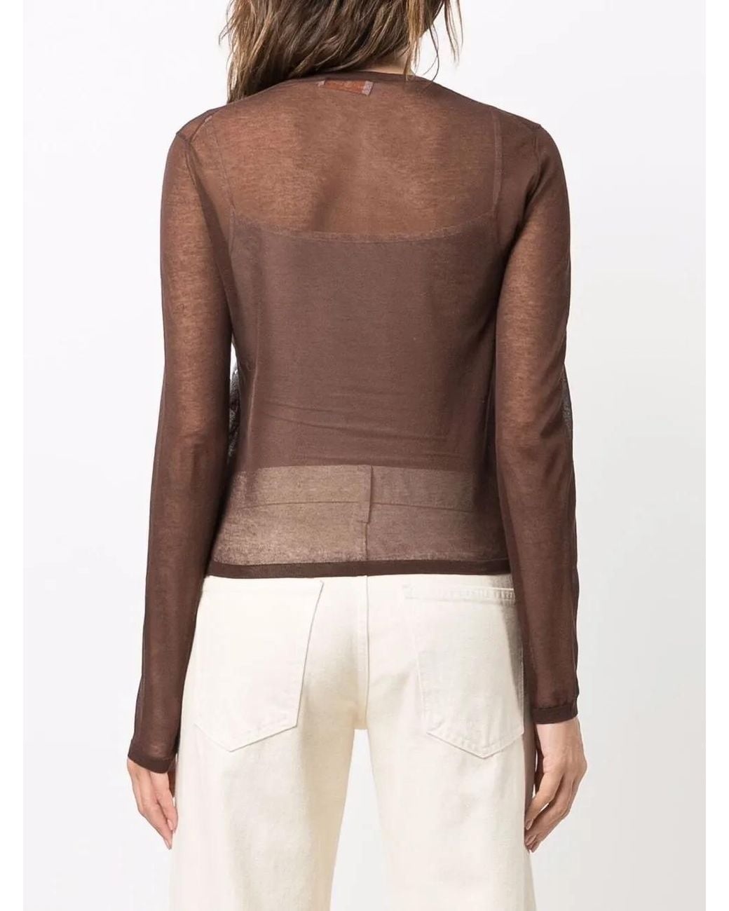 Tory Burch Brown Floral-Embroidered Knitted Top