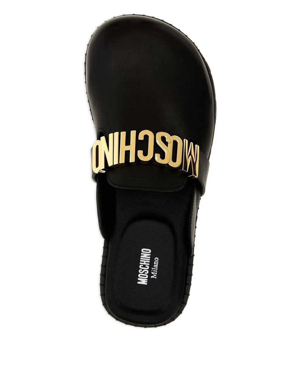 Moschino Black Logo-Plaque Leather Mules