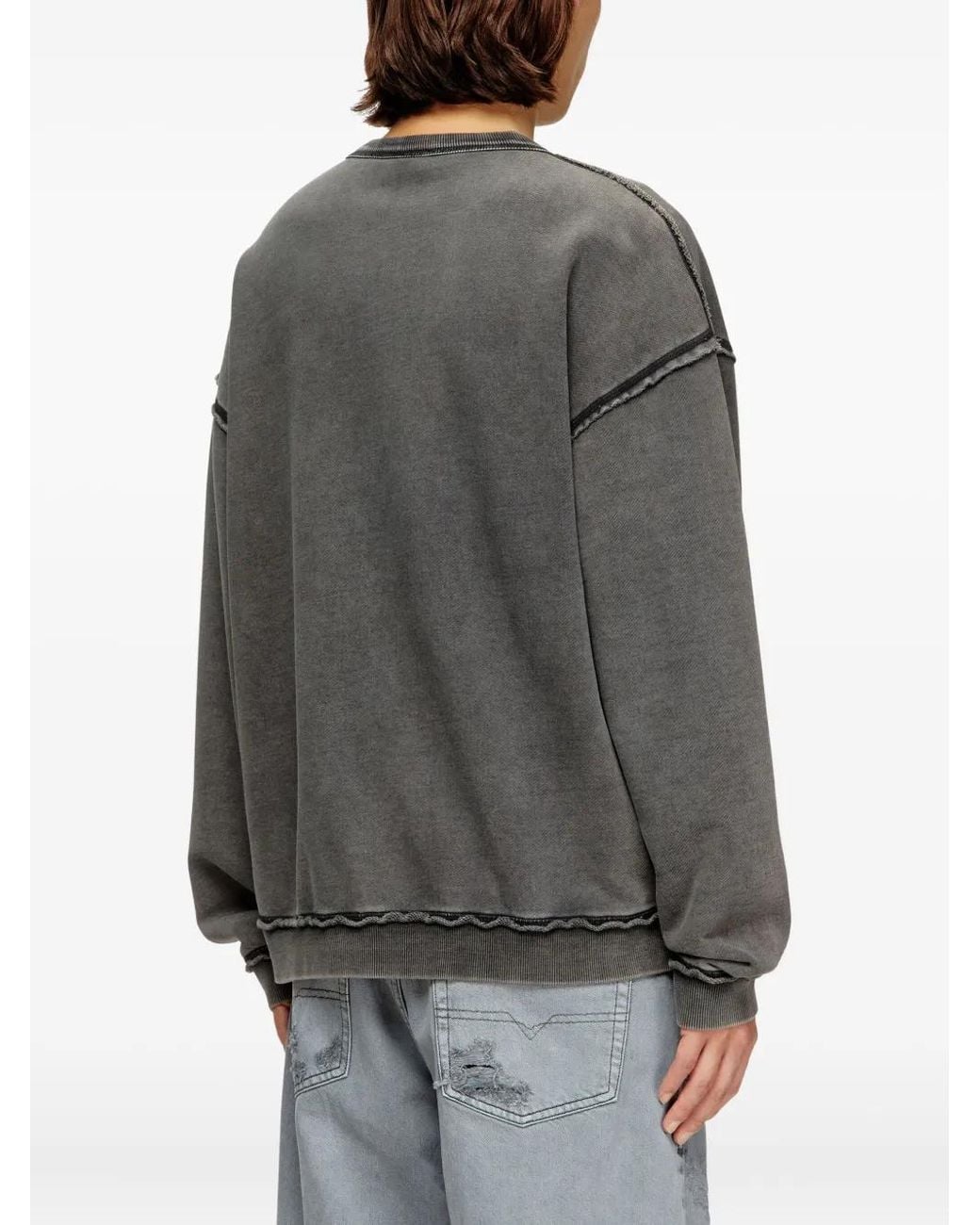 DIESEL Gray Cotton Sweatshirt With Appliqué Logo for men