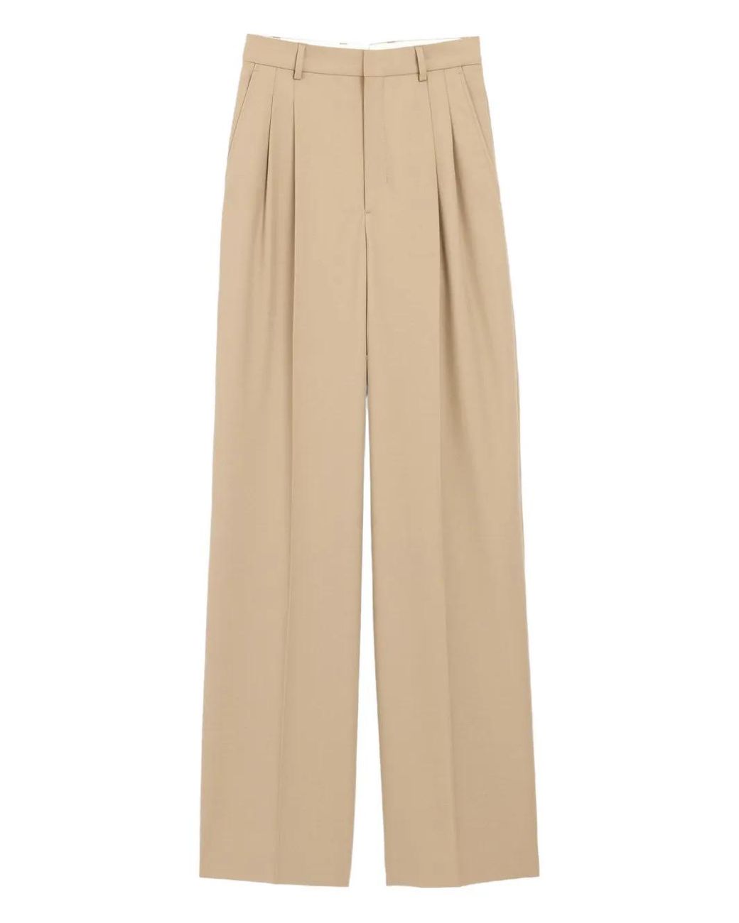 AMI Natural New Wool High Waist Wide Trousers With Two Pleats