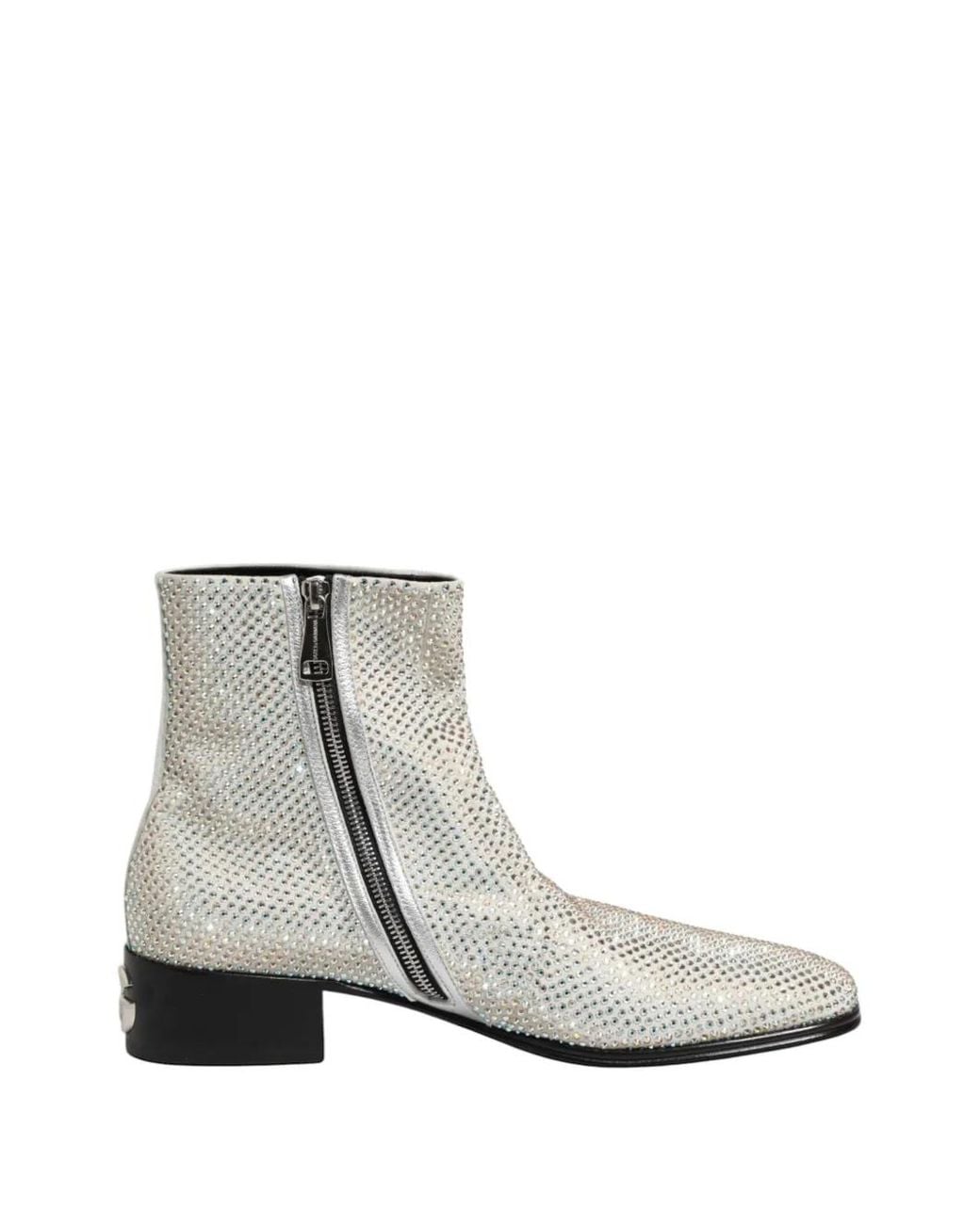 Dolce & Gabbana White Rhinestone-Embellished Ankle Boots for men