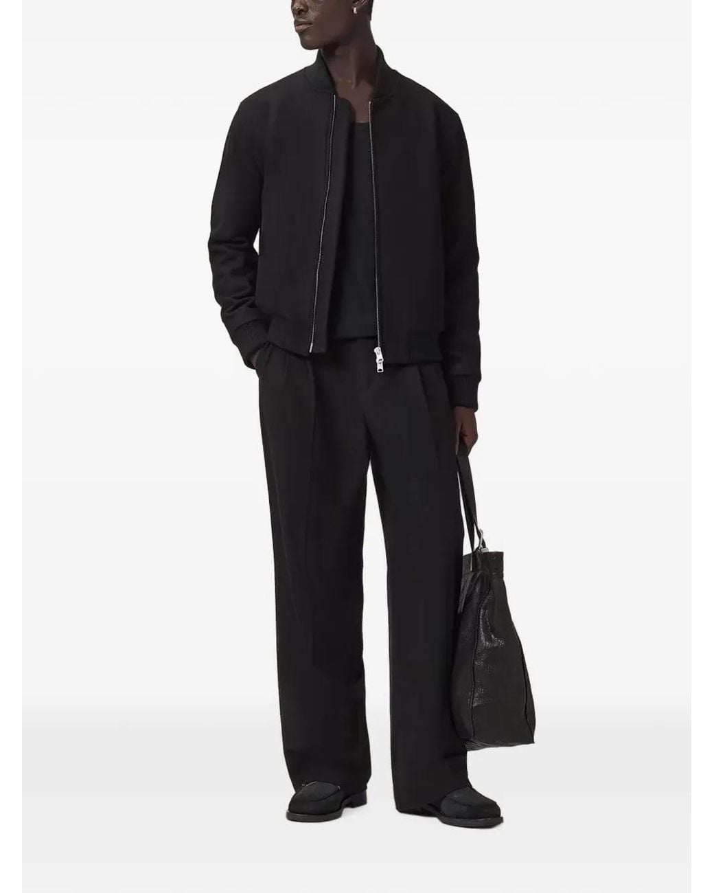 AllSaints Black Zip-Up Bomber Jacket for men